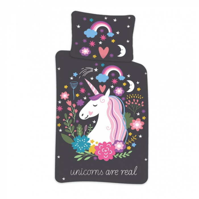 Lenjerie de pat Unicorn Real, 2 Piese,  100×135 cm, 40×60 cm, 100% Bumbac [1]
