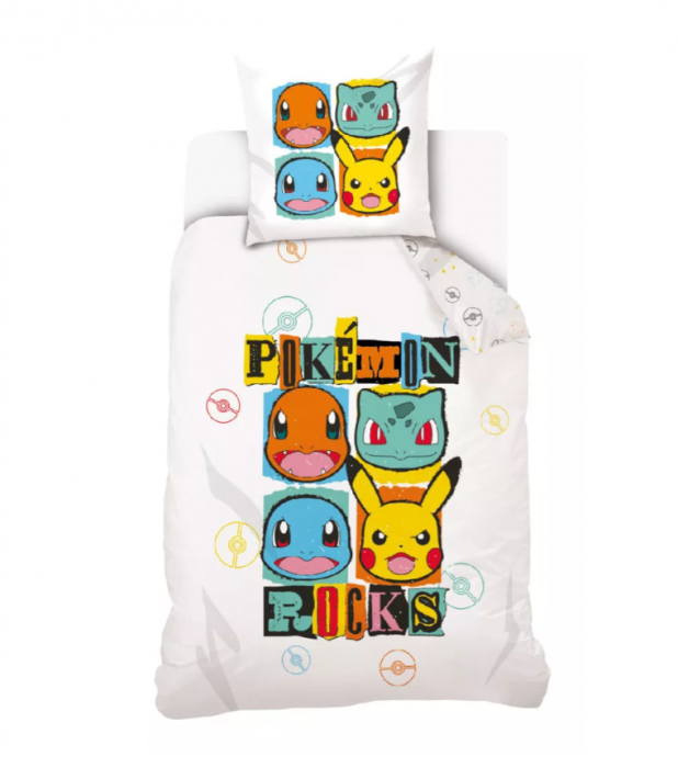 Lenjerie de pat PokémonLenjerie de pat Pokémon Little Ones, 2 Fete, 2 Piese, 140×200 cm, 70×90 cm, 100% Bumbac, Calitate High Class [1]