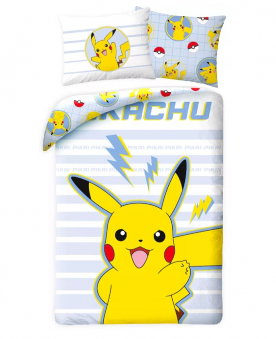 Lenjerie de pat PokémonLenjerie de pat Pokémon Thunderbolt, 2 Fete, 2 Piese,140×200 cm, 70×90 cm, 100% Bumbac, Calitate High Class [1]