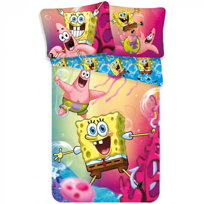 Lenjerie de pat SpongeBob, 2 Fete, 2 Piese, 140×200cm, 70×90 cm, 100% Bumbac. [1]