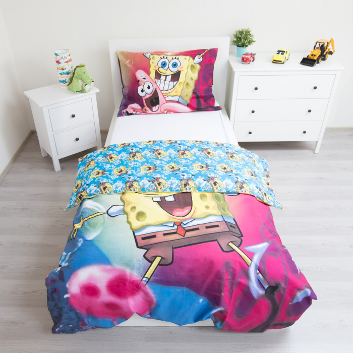 Lenjerie de pat SpongeBob, 2 Fete, 2 Piese, 140×200cm, 70×90 cm, 100% Bumbac. [3]