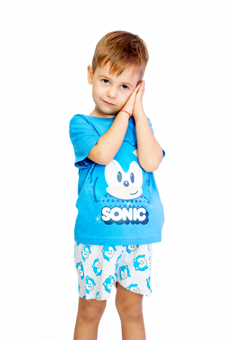 Pijama copii, cu maneca scurta, Sonic The Hedgehog 100% bumbac, Albastru inchis [1]