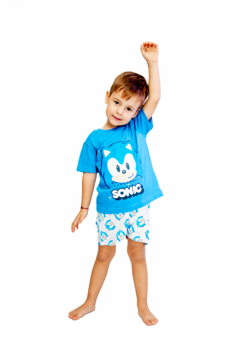 Pijama copii, cu maneca scurta, Sonic The Hedgehog 100% bumbac, Albastru inchis [2]