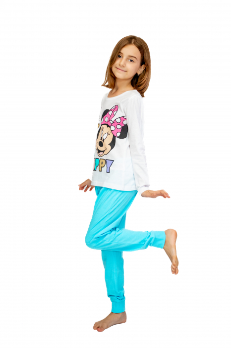 Pijama copii, cu maneca si pantalon lung, Disney Minnie, 100% Bumbac, Albastra [1]