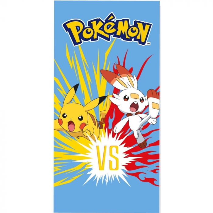 Prosop de plajă Pokémon Fight, 70x140cm, Albastru, 100% Poliester (Uscare rapidă) [1]