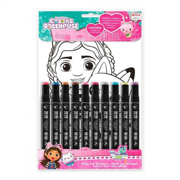 Set de colorat cu 10 carioci si 2 planse Gabby's Dollhouse 3+ ani [1]