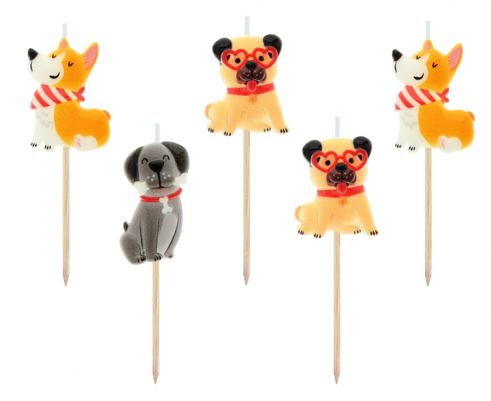Lumânări pe Băț 7cm, în formă de Câini, 5 Bucati, Multicolor [1]