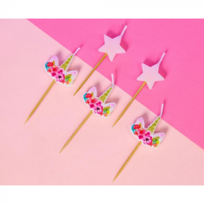 Lumânări pe Băț 7cm, în formă de Unicorn, 5 Bucati, Roz [3]