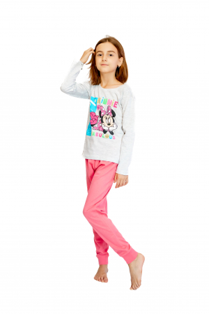Pijama copii, cu maneca si pantalon lung, Disney Minnie, 100% Bumbac, Roz [2]