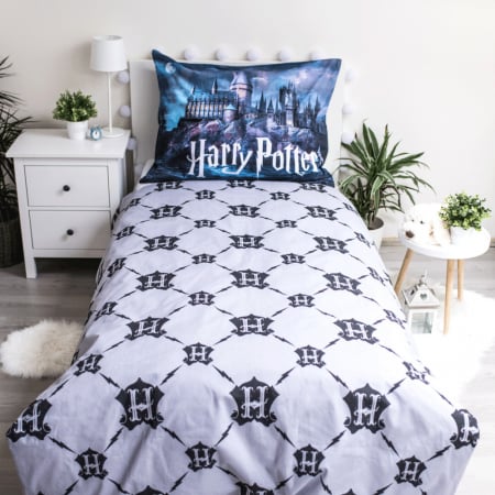 Lenjerie de pat Harry Potter Hogwarts, 2 Piese, 140x200 cm, 70×90 cm, 100% Bumbac, Fosforescent [2]