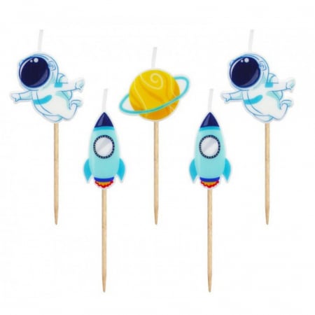 Cake decorations - Lumânări pe Băț 7cm, în formă de Space Universe, 5 Bucati, Multicolor