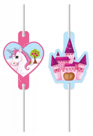 Straws - Paie de hartie Castelul Unicorn 4 buc