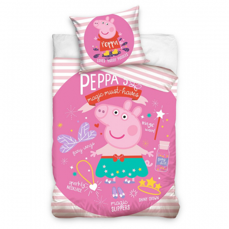 Duvet cover - Lenjerie de pat Peppa Pig, 2 Piese, 140×200 cm, 70×90 cm, 100% Bumbac