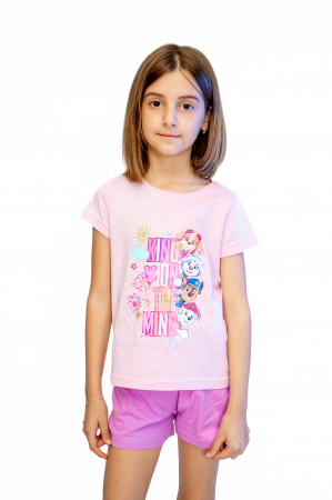 Pijama copii, cu maneca scurta, Paw Petrol 100% bumbac, Roz [2]