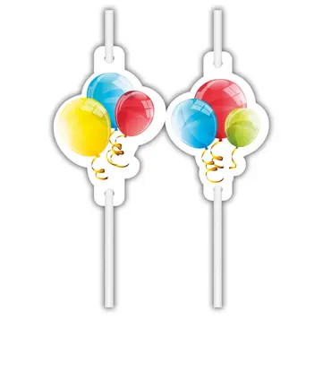Straws - Paie de hartie Sparkling Balloons 4 buc