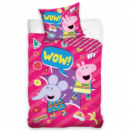 Duvet cover - Lenjerie de pat Peppa Pig, 2 Piese, 140×200 cm, 70×90 cm, 100% Bumbac