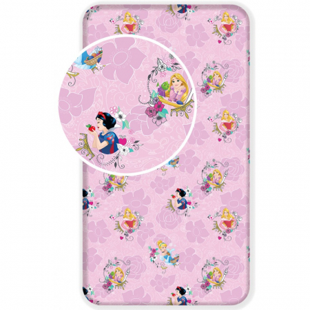 Bedsheet - Cearceaf pat pentru copii din bumbac 100%, 90x200cm, tematica Disney Princess Rose, Roz - Disney Princess