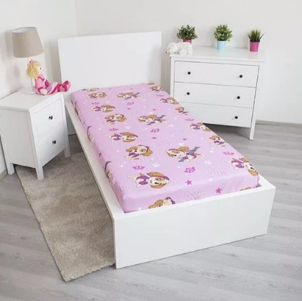 Paw Patrol Pup Power Fitted Sheet 90x200 cm, Pink, 100% Cotton [1]
