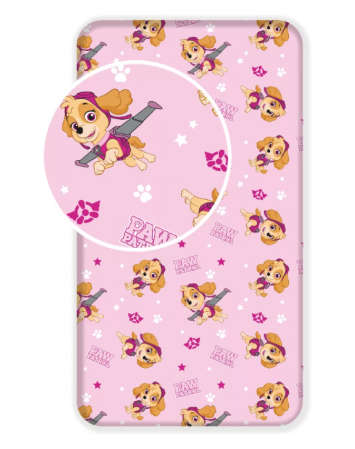 Bedsheet - Paw Patrol Pup Power Fitted Sheet 90x200 cm, Pink, 100% Cotton