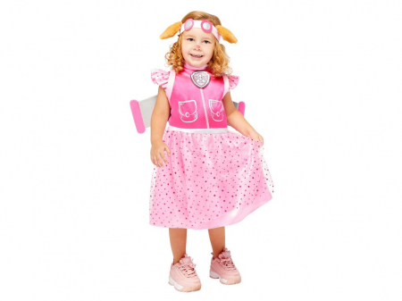 Costumes for kids - Costum Paw Patrol Skye 3 piese rochie, banderola cu urechi si ghiozdan cu aripi, Roz (Patrula Cățelușilor)