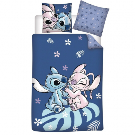 Duvet cover - Lenjerie de pat Disney Lilo and Stitch, 2 Piese, 140×200 cm, 70×90 cm,  52% Poliester + 48% Bumbac
