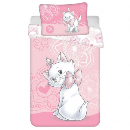 Duvet cover - Lenjerie de pat Disney Pisicuta Marie Aristocat, 2 Piese, 100×135 cm, 40×60 cm, 100% Bumbac