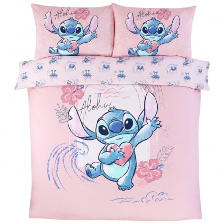 Duvet cover - Lenjerie de pat dubla, Disney Lilo and Stitch Aloha, 3 Piese, 2 Fete, 240×220cm, 65x65 cm, 100% Bumbac
