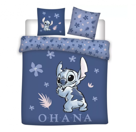 Duvet cover - Lenjerie de pat dubla, Disney Lilo and Stitch Ohana , 3 Piese, 2 Fete, 240×220cm, 65x65 cm, 100% Bumbac