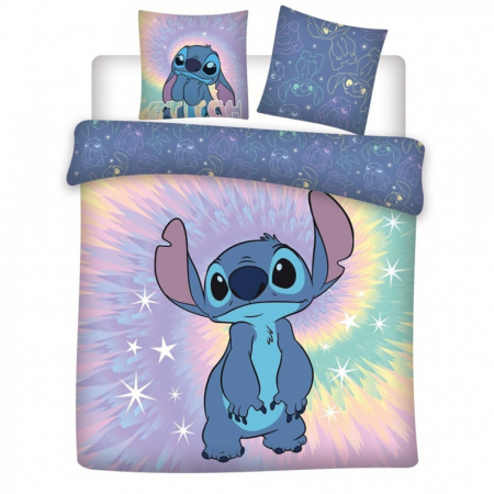 Duvet cover - Lenjerie de pat dubla, Disney Lilo and Stitch Rainbow, 3 Piese, 2 Fete, 240×220cm, 65x65 cm, 100% Bumbac