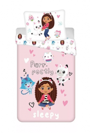 Duvet cover - Lenjerie de pat Gabby's Dollhouse,  2 Piese, 2 Fete, 140×200 cm, 70×90 cm, 100% Bumbac