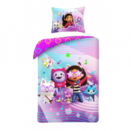 Duvet cover - Lenjerie de pat Gabby's Dollhouse,  2 Piese, 2 Fete, 140×200 cm, 70×90 cm, 100% Bumbac