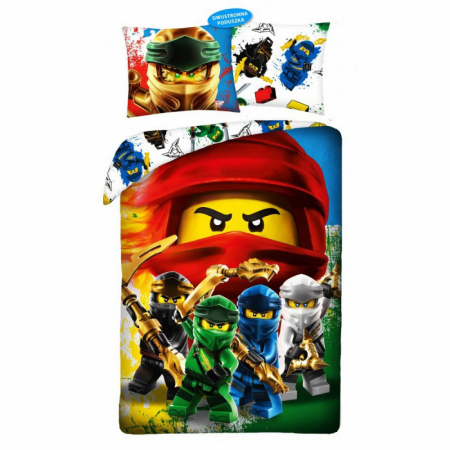 Duvet cover - Lenjerie de pat Lego Ninjago, 2 Fete, 2 Piese, 140×200 cm, 70×90 cm, 100% Bumbac, Multicolor