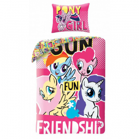 Duvet cover - Lenjerie de pat My Little Pony , 2 Piese, 2 Fete, 140×200cm, 70x90cm, 100% Bumbac, Multicolor