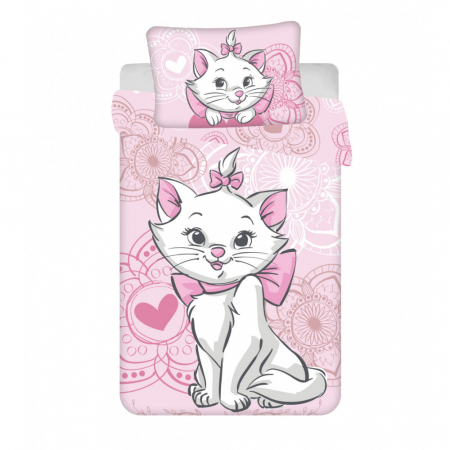 Duvet cover - Lenjerie de pat Disney Pisicuta Marie Aristocat, 2 Piese, 100×135 cm, 40×60 cm, 100% Bumbac