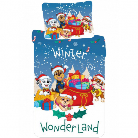 Duvet cover - Lenjerie de pat Paw Patrol Wonderland Craciun, 2 Piese 140×200 cm, 70x90, 100% Bumbac
