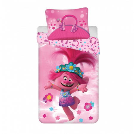 Duvet cover - Lenjerie de pat Trolls Fun, 2 Piese, 140×200 cm, 70×90 cm, 100% Bumbac