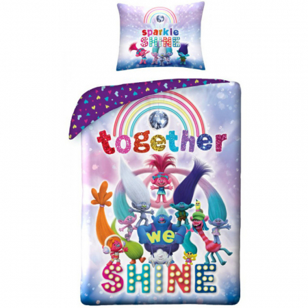 Duvet cover - Lenjerie de pat Trolls Together Shine, 2 Piese, 140×200 cm, 70×90 cm, 100% Bumbac