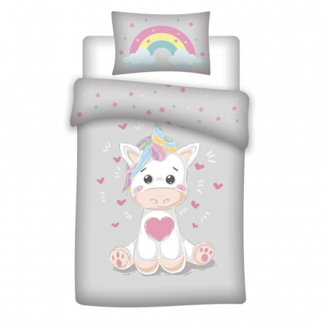 Duvet cover - Lenjerie de pat Unicorn Baby, 2 Piese,  100×135 cm, 40×60 cm, 100% Bumbac