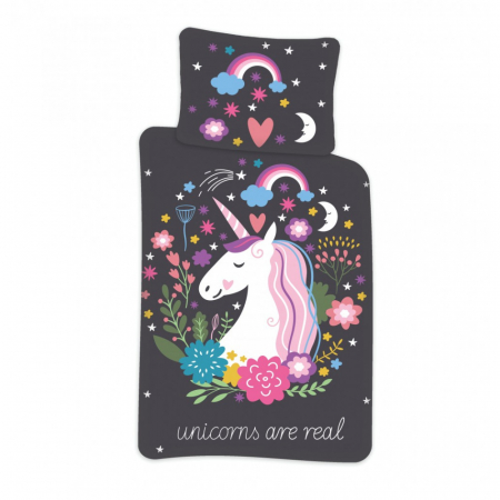 Duvet cover - Lenjerie de pat Unicorn Real, 2 Piese,  100×135 cm, 40×60 cm, 100% Bumbac