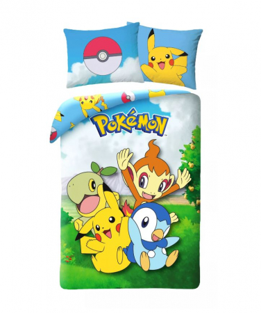 Lenjerii Disney si non-licentiate - Lenjerie de pat PokémonLenjerie de pat Pokémon Little Ones, 2 Fete, 2 Piese, 140×200 cm, 70×90 cm, 100% Bumbac, Calitate High Class