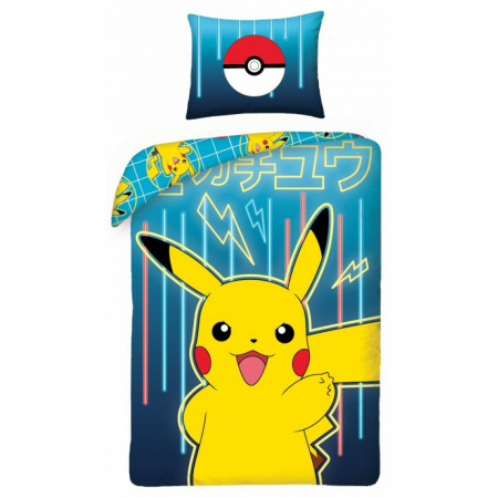 Lenjerii Disney si non-licentiate - Lenjerie de pat Pokémon Pika-Power, 2 Fete, 2 Piese, 140×200 cm, 70×90 cm, Calitate High Class