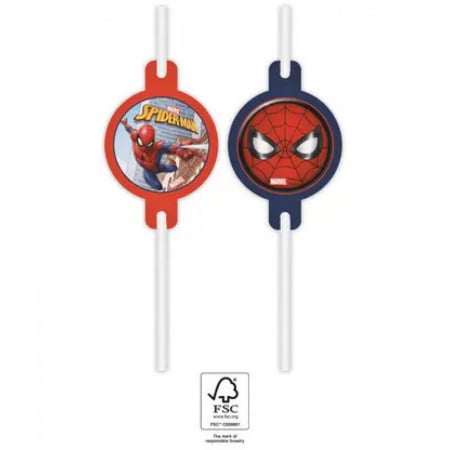 Straws - Paie de hartie Spiderman Crime Fighter, 4 buc