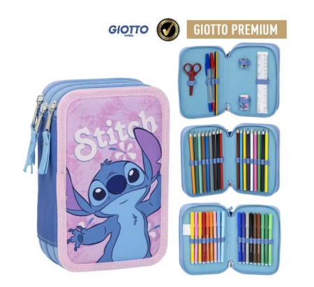 Școală si creativitate - Penar Lilo and Stitch Hawaii. 3 compartimente, 12,5x5,5x19,5cm, Multicolor
