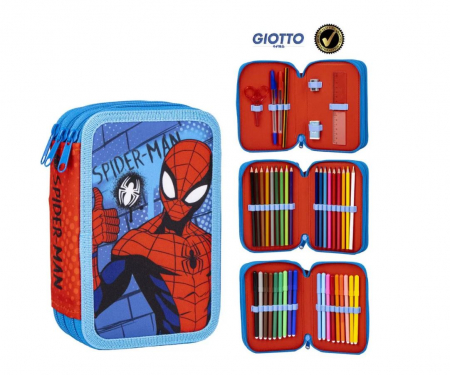 Școală si creativitate - Penar Spiderman  3 compartimente, 13x20x7 cm, Giotto