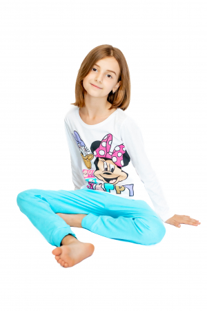 Pijama copii, cu maneca si pantalon lung, Disney Minnie, 100% Bumbac, Albastra [2]