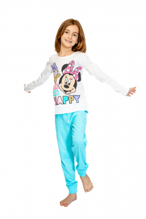 Pijama copii, cu maneca si pantalon lung, Disney Minnie, 100% Bumbac, Albastra [3]