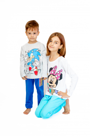 Pijama copii, cu maneca si pantalon lung, Disney Minnie, 100% Bumbac, Albastra [4]
