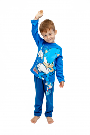 Pijama copii, cu maneca si pantalon lung, Sonic, 100% Bumbac, Albastru [2]