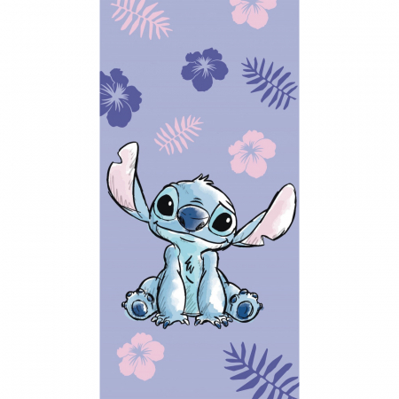 Soare, Joacă și vacanță - Prosop de plajă Disney Lilo and Stitch, Mov, 70x140 cm, 100% Bumbac