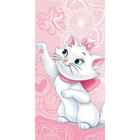 Soare, Joacă și vacanță - Prosop de plajă Disney Marie Cat, Roz, 70x140 cm, 100% Bumbac